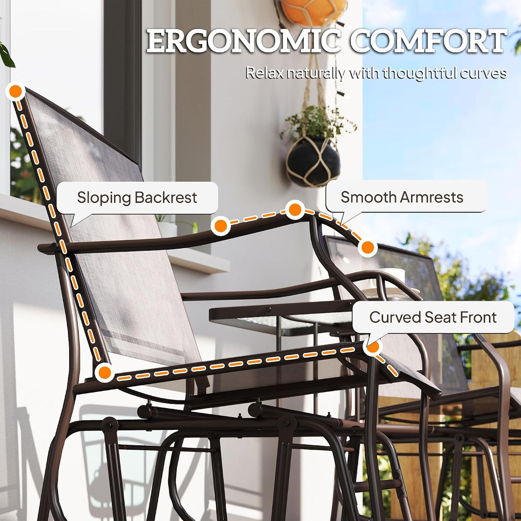 Outdoor Glider Chair with Table 2-Seat Patio Loveseat Gray | Rocking Chair Swing Love Seat, Breathable Sling