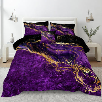 Black Gold Comforter Set Purple Marble Bedding Set Black Marble Stone Abstract Artwork Bedroom Decor Black Marble