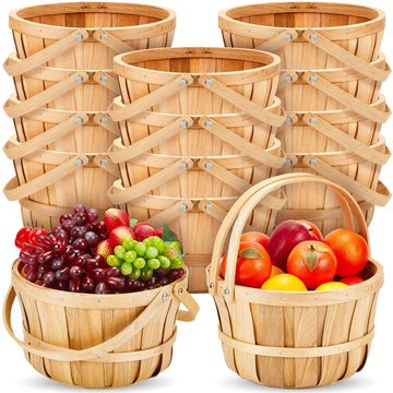 16 Pcs 11'' x 6.5'' Large Wooden Apple Basket Bushel Baskets Handle