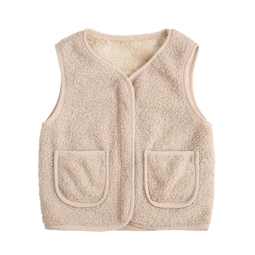 Toddler Puffer Vest Boys Girl Sherpa Vests Khaki 120