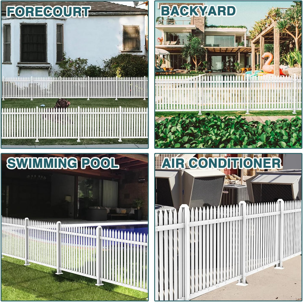 2 Sets 36" H x 84" W Vinyl Picket Fence Panels White Decorative Fence for Garden Yard Pool Walkway (34 Pickets