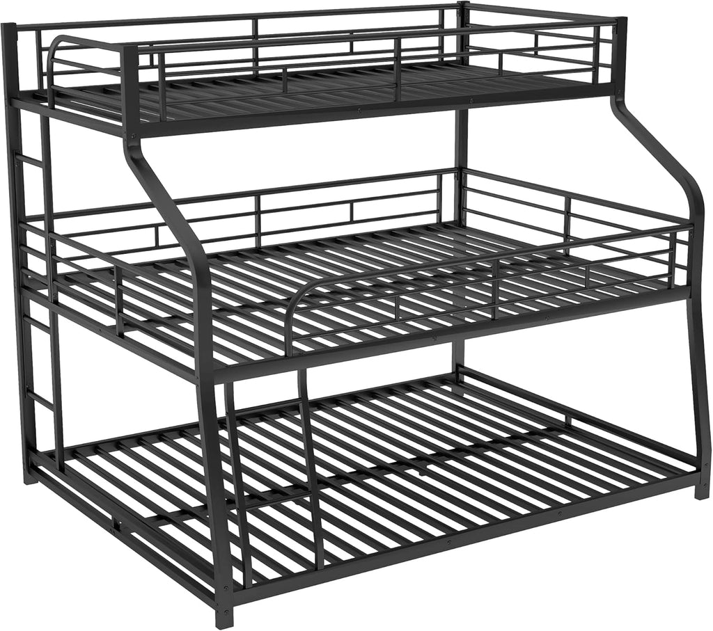 Heavy Duty Triple Bunk Bed for Multiple Kids,Twin XL Over Full XL Over Queen Triple Bunk Bed with Long and Short