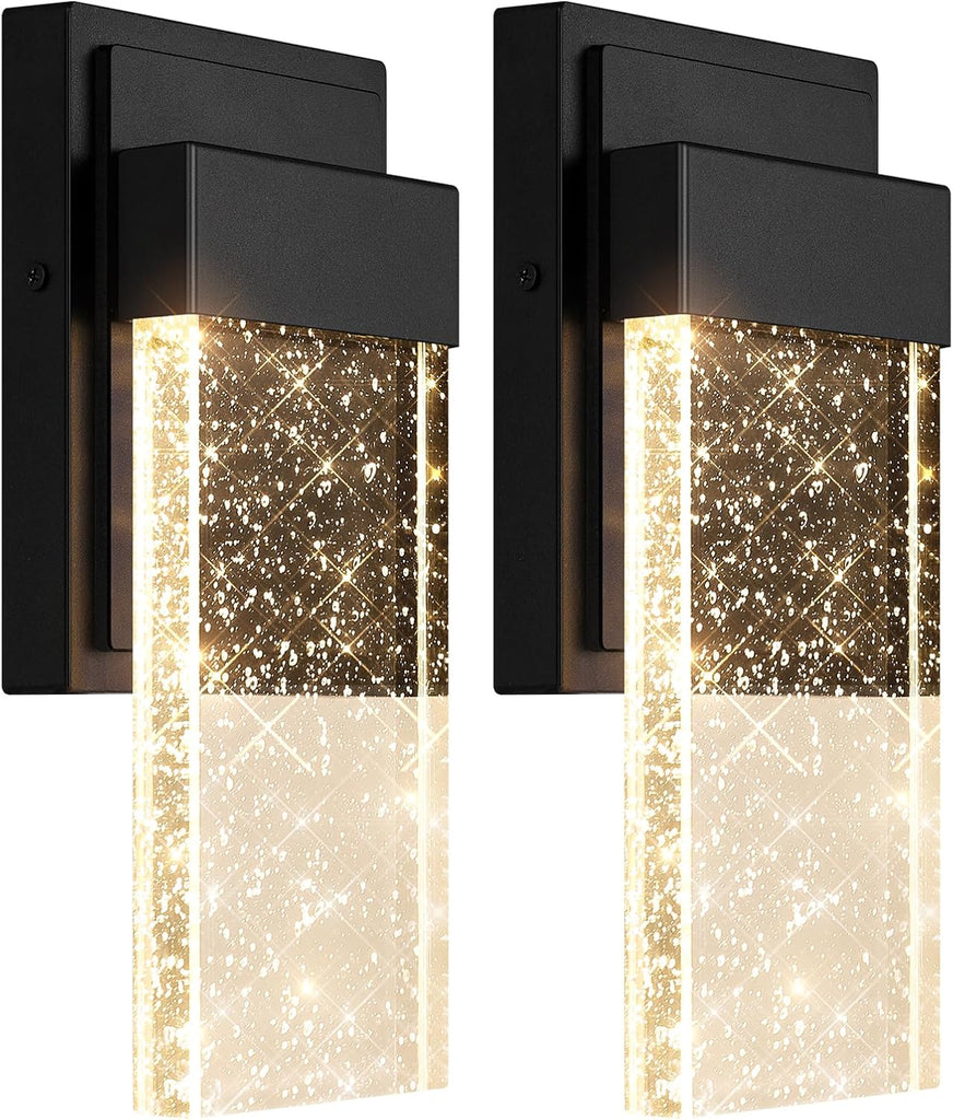 Outdoor Wall Light Fixtures with Crystal Bubble Glass, Waterproof Exterior Sconces LED Wall Lanterns
