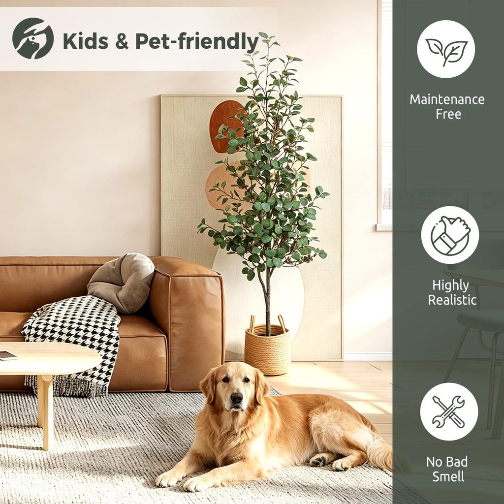 6FT Artificial Eucalyptus Tree, Faux Eucalyptus Trees with Woven Basket
