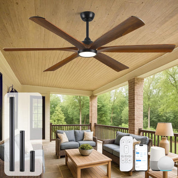 72" Ceiling Fan with LED Light and Remote - Walnut Smart