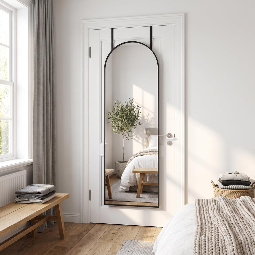 Arched Full Length Door Mirror 19"x51", High-Definition Shatterproof Glass with Protective Film, No-Drilling Hanging or