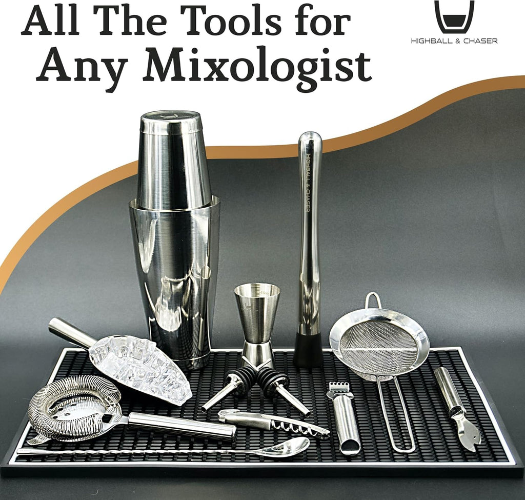 13-Piece Boston Cocktail Shaker Set Stainless Steel Mixology Bartender Kit With Stand Bar Cocktail Set | Laser