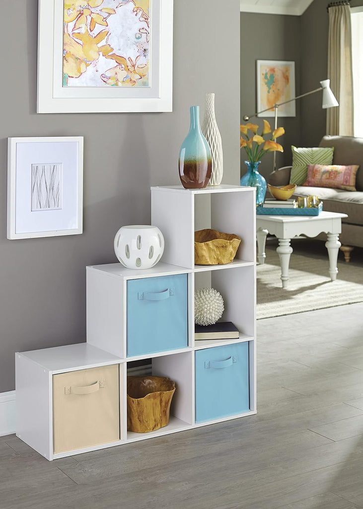 Cubeicals 3-2-1 Cube Storage Shelf Organizer Bookshelf, 3 Tier, Steps, Corner Unit, Easy Assembly, Wood