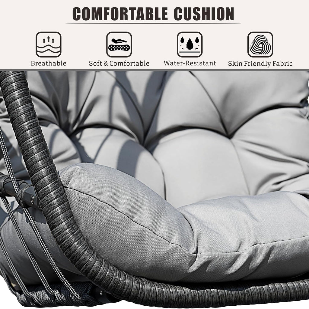 Hanging Egg Chair with Stand, Swing Hammock Chair with Cushion for Indoor Outdoor, Patio Wicker Egg Swing Chair for