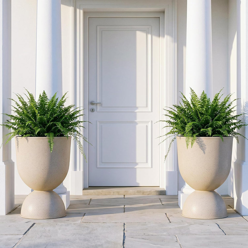 Planters Flower Pots, Large Plastic Urn Planters for Indoor Outdoor Plants, Beige Pedestal Planter Pots, 23 Inch Tall