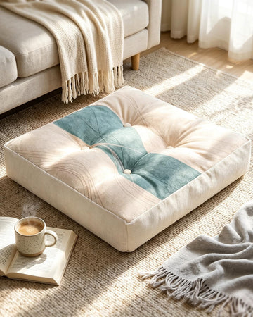 Large Floor Cushion 22x22x5", Tufted Meditation Cushion, Washable Cover