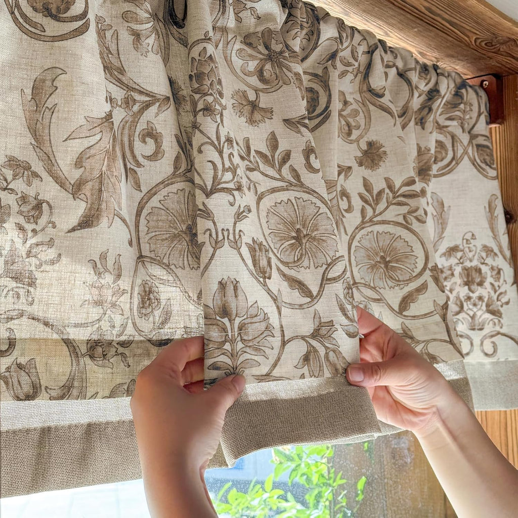 Linen Valance Kitchen Curtain for Windows Double Layer for Living Room Bedroom Window Treatment Light