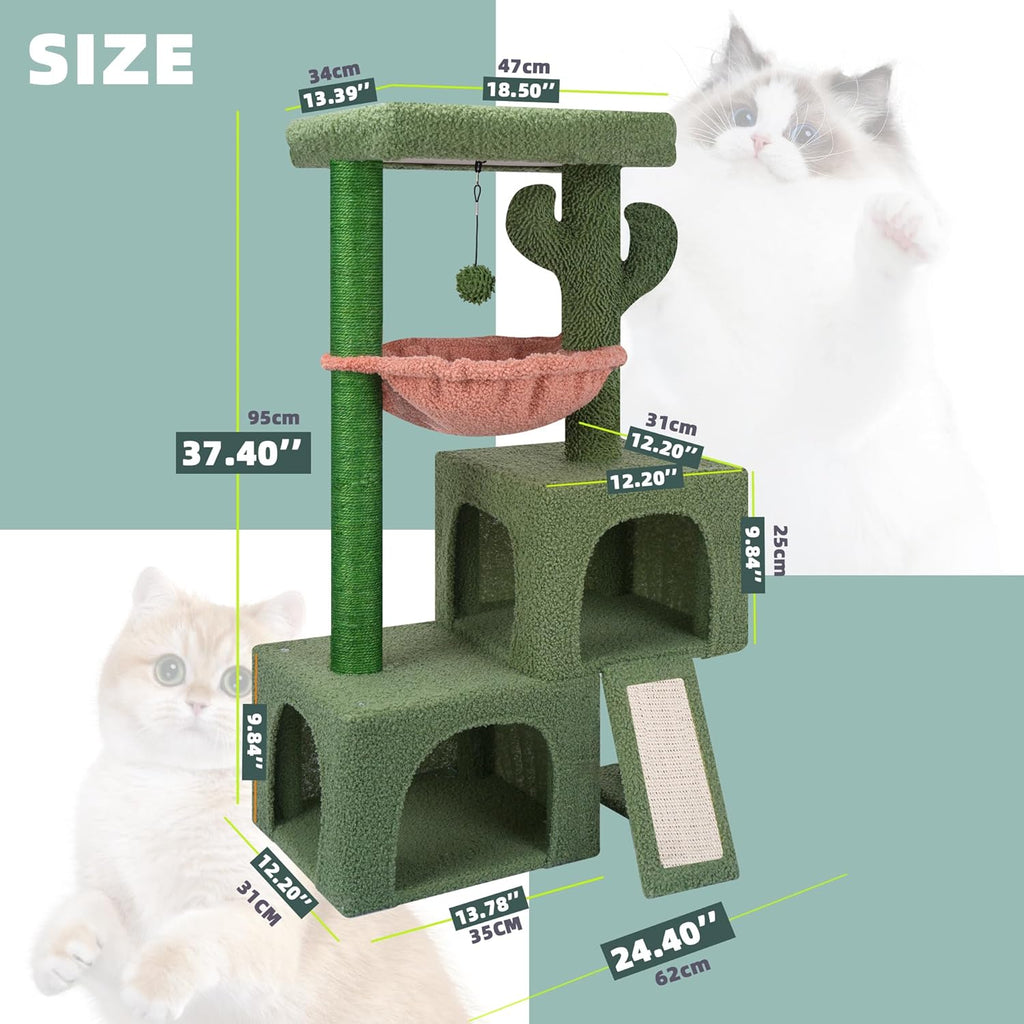 37.4" Cactus Cat Tree Tower with Twin Cat Condos for Indoor Cats
