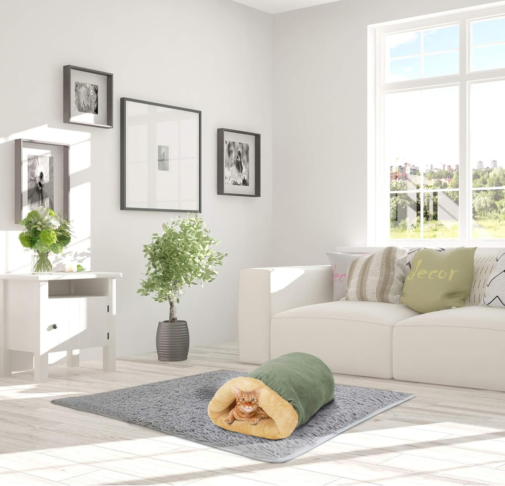 4 in 1 Self Warming Burrow Cat Bed, Pet Hideway Sleeping Cuddle Cave (Sage Green)
