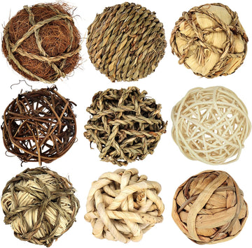 Rustic Decorative Balls for Centerpiece Bowls Vase Tray Fillers, 2.8 inch Assorted Wicker Rattan Balls Green - Set of 9
