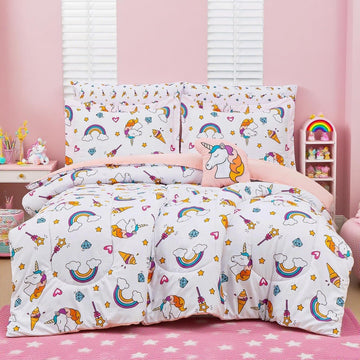 Bed in a Bag for Kids Girls Teens, 8 Pieces Comforter Bed Set with Shams, Sheet Set and Decorative Toy Pillow