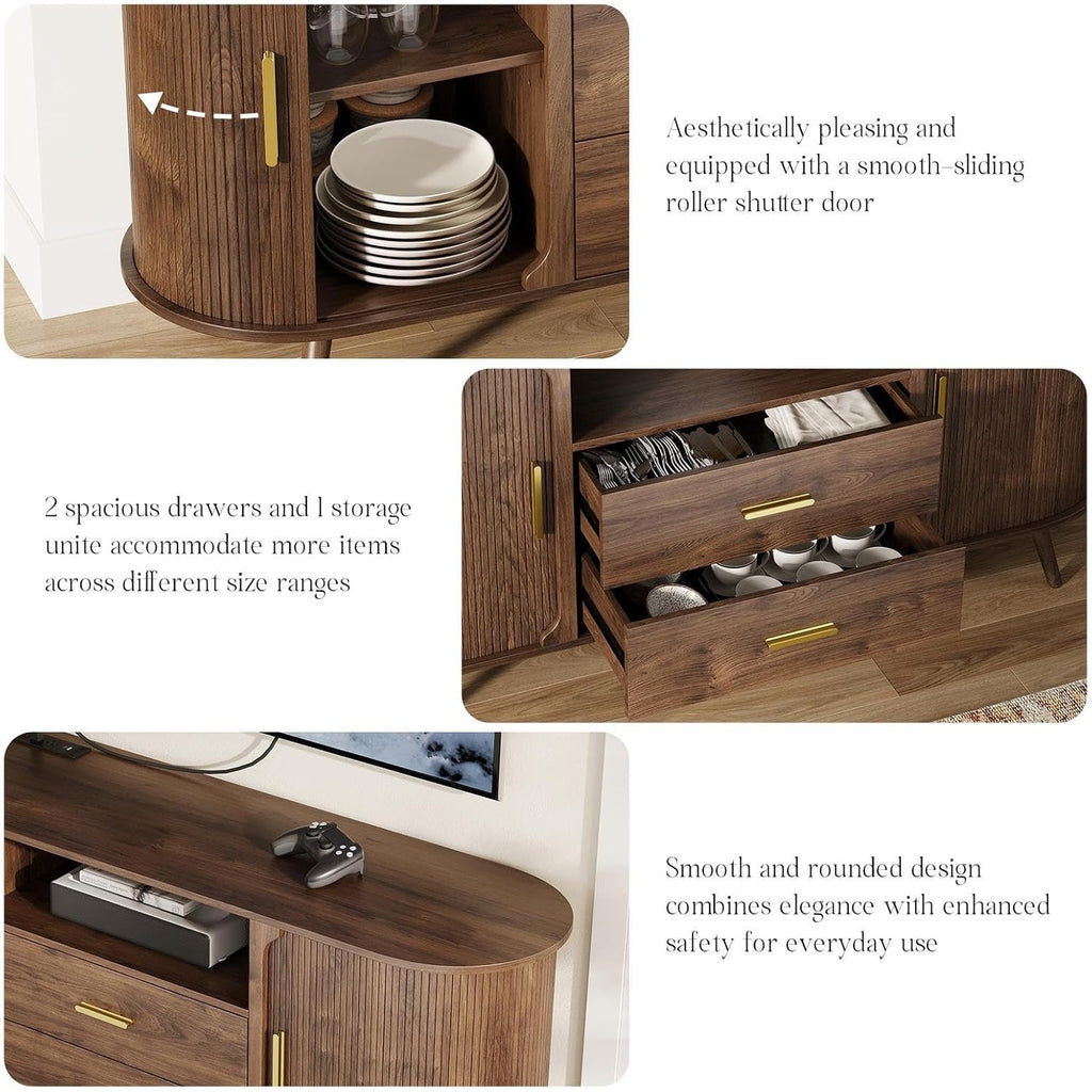60" Sideboard Buffet Cabinet with Storage, Sliding Door & Adjustable Shelf