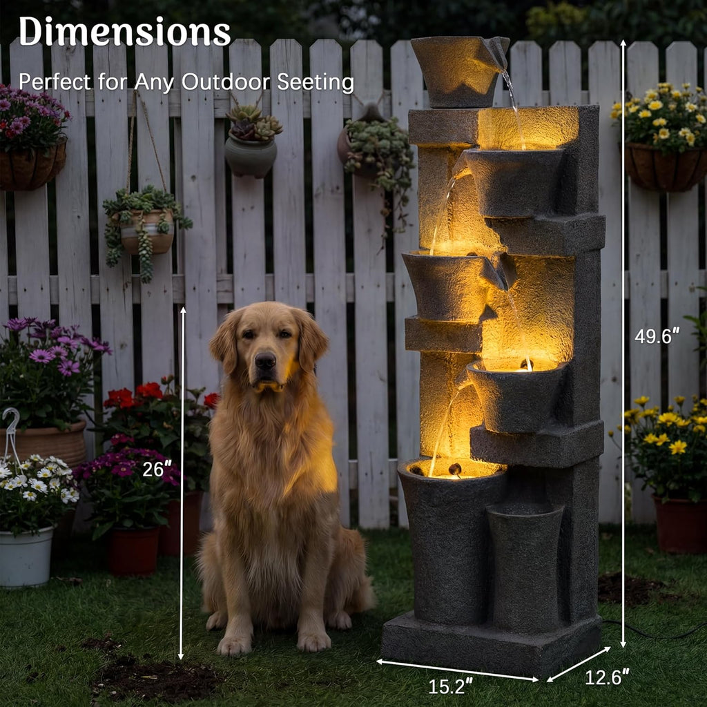 Redlife 49.6" Tall Outdoor Waterfall Fountain