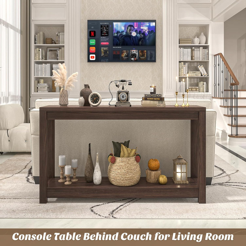 47" Farmhouse Wood Entryway Table Narrow Console Table with Storage Behind Couch Sofa Table with Shelves Entry Way