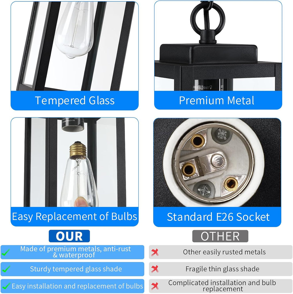 Outdoor Pendant Lights for Porch, 11'' Outdoor Hanging Lantern Lights Modern Outside Chandelier