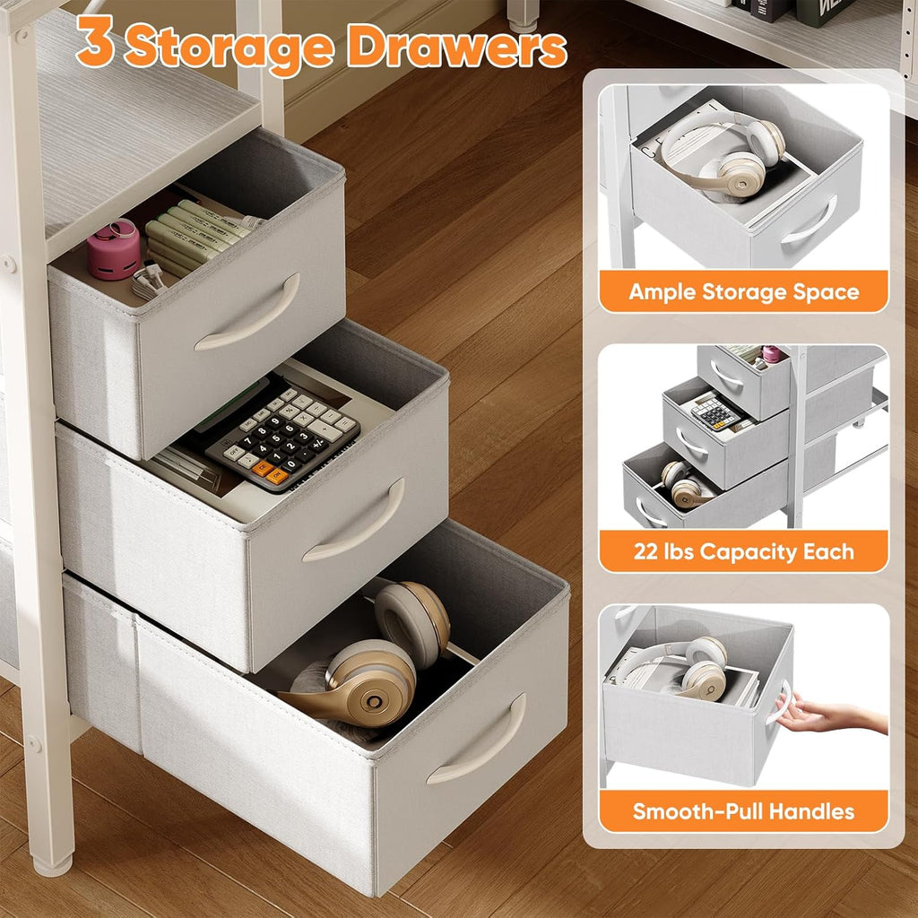 L Shaped Desk with Shelf Drawers 47 Inch, White Corner Computer Desks Gaming with Power Outlet