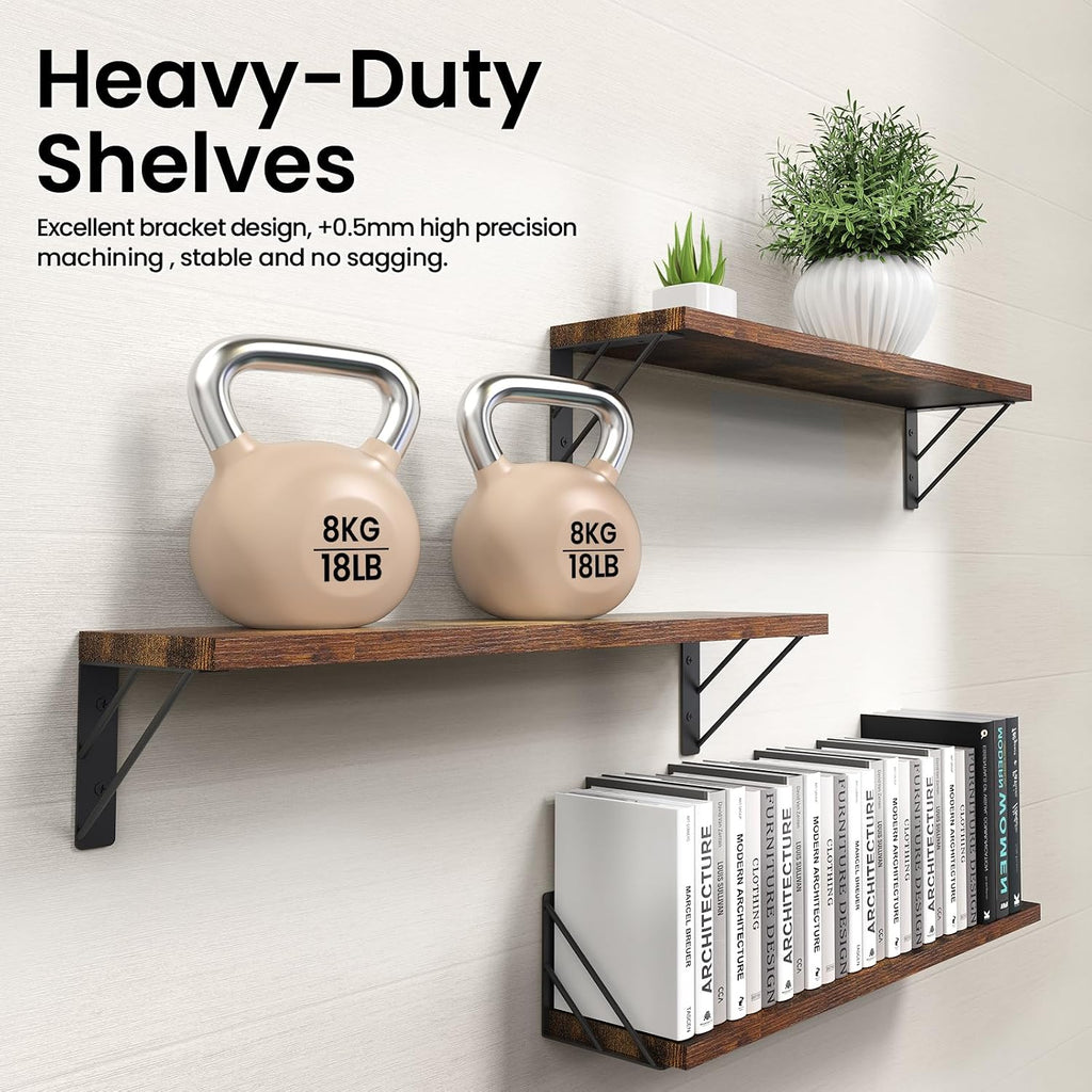 23-in Floating Wall Shelves, Rustic Wood Wall Shelves , Display Shelf for Books, Plants & Decor (Rustic Brown)