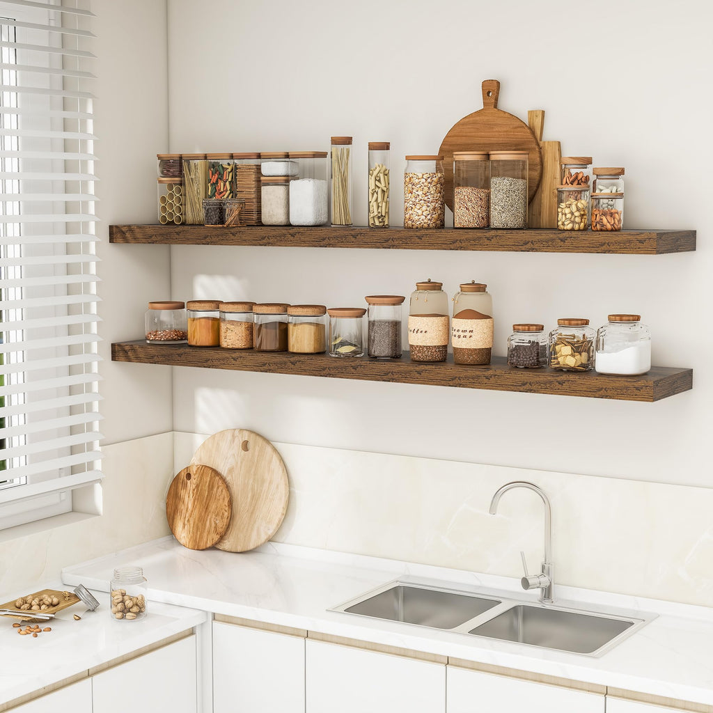 72Inch Floating Shelves for Wall 2Pack|Rustic Brown|8" D