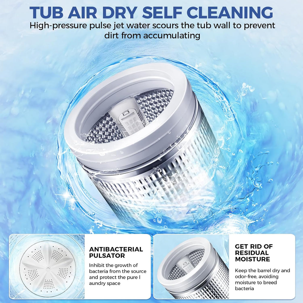 Portable Washing Machine, 20Lbs Capacity Full-Automatic Portable Washer Machine, 2.8Cu.ft Washer and Dryer Combo with Drain Pump, 10 Programs & 8 Water Levels for Apartment, Dorms, RV