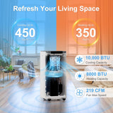 10,000 BTU Portable Air Conditioners for Room Up to 450 Sq.Ft, 4-in-1 Portable AC Unit, Heater
