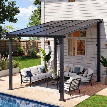 8'x10' Gazebo, Wall Mounted Gazebos Pergola on Clearance, Outdoor Patio, Large Wall-Mounted Heavy Duty Awnings, Decks