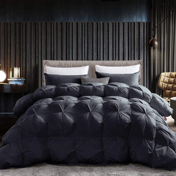 Luxurious All-Season Goose Down Feather Fiber Comforter Twin Duvet Insert, Exquisite Pinch Pleat Design, Premium