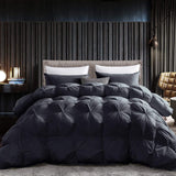Luxurious All-Season Goose Down Feather Fiber Comforter Queen Duvet Insert, Exquisite Black Pinch Pl