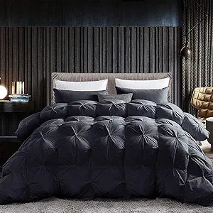 Luxurious All-Season Goose Down Feather Fiber Comforter Twin Duvet Insert, Exquisite Pinch Pleat Design, Premium