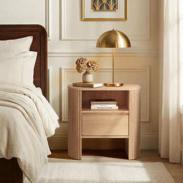 Fluted Nightstand with Drawer, Wood Bedside Table with Storage Shelf, Night Stand , Small Side Table , Modern End