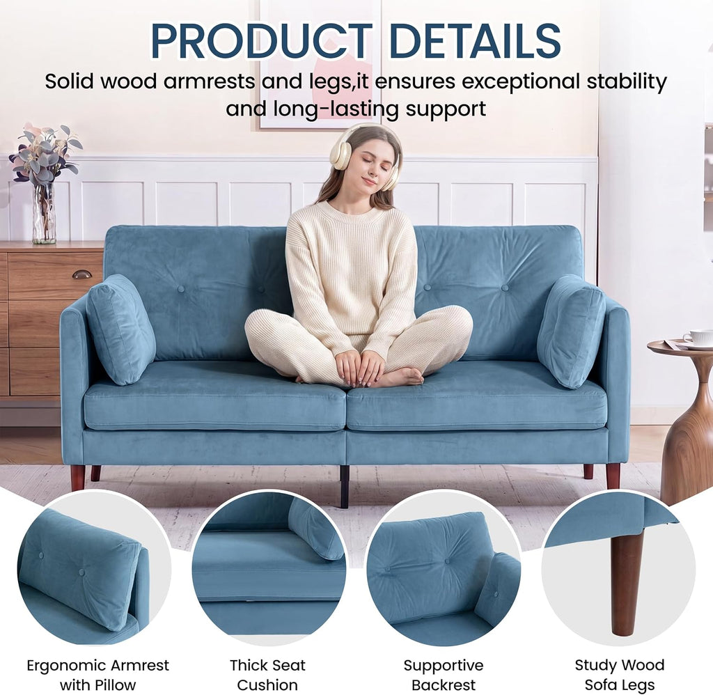 72" Loveseat Sofa Couches , Button Modern Super Soft Velvet 2-Seater Deep Seat Couch Love Seat Apartment Bedroom