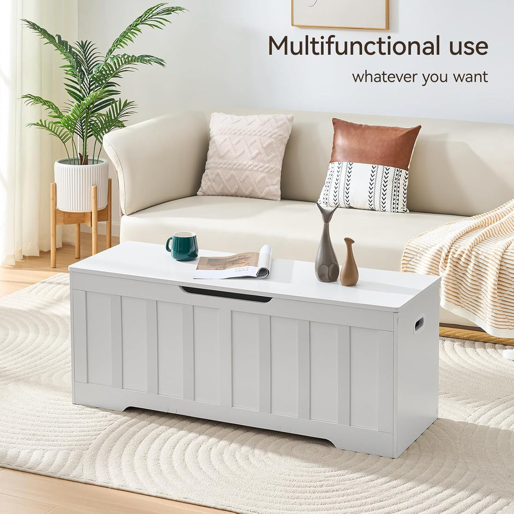 47.2"Storage Chest Extra Large,Wooden Storage Bench(White) | Storage trunk with 2 Safety