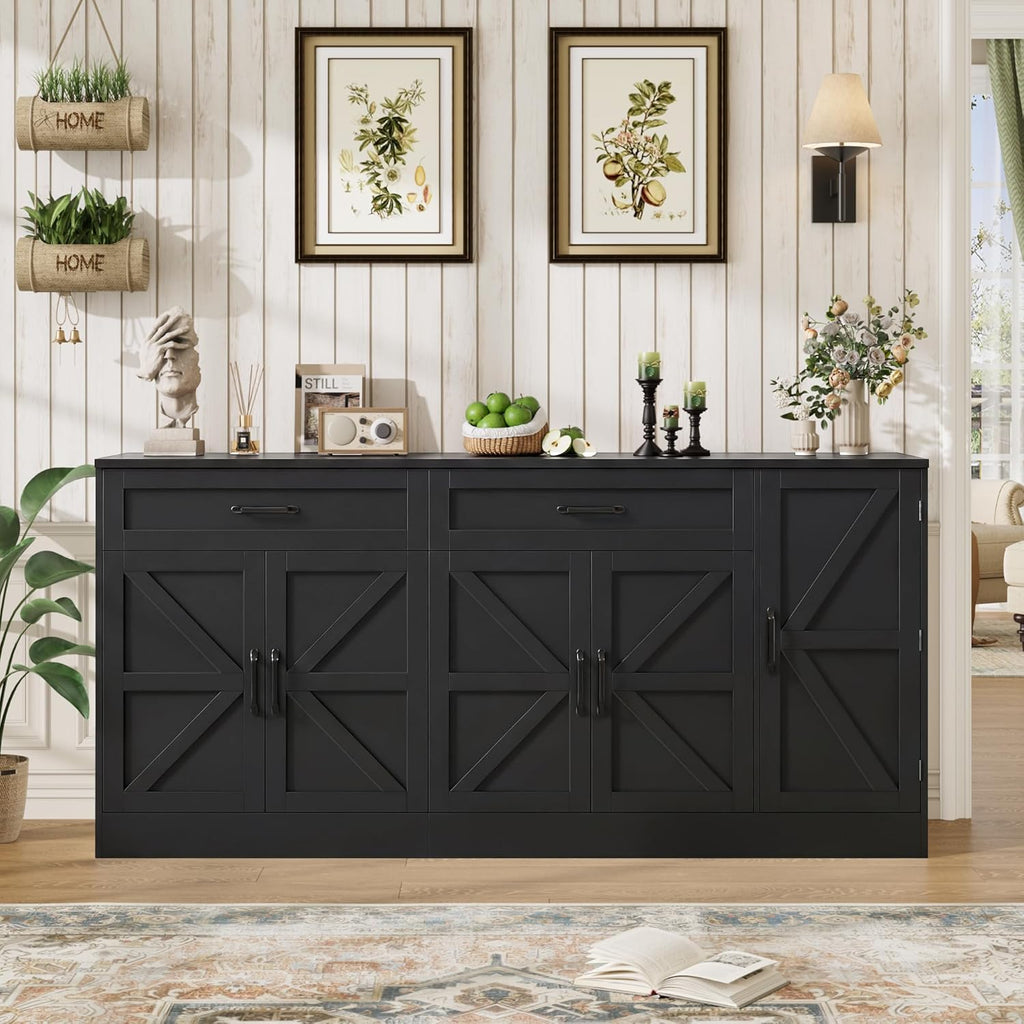 71” Large Sideboard Buffet Cabinet with Storage, Farmhouse Buffet Cabinet with Adjustable Shelves and 3 Door Shelves