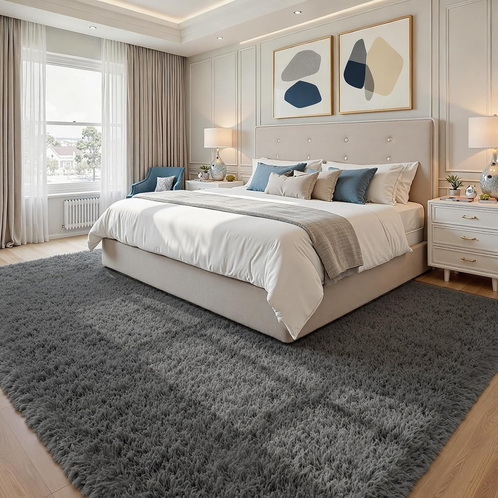 8x10 Fluffy Shag Area Rugs Bedroom: Soft Plush Carpet Grey