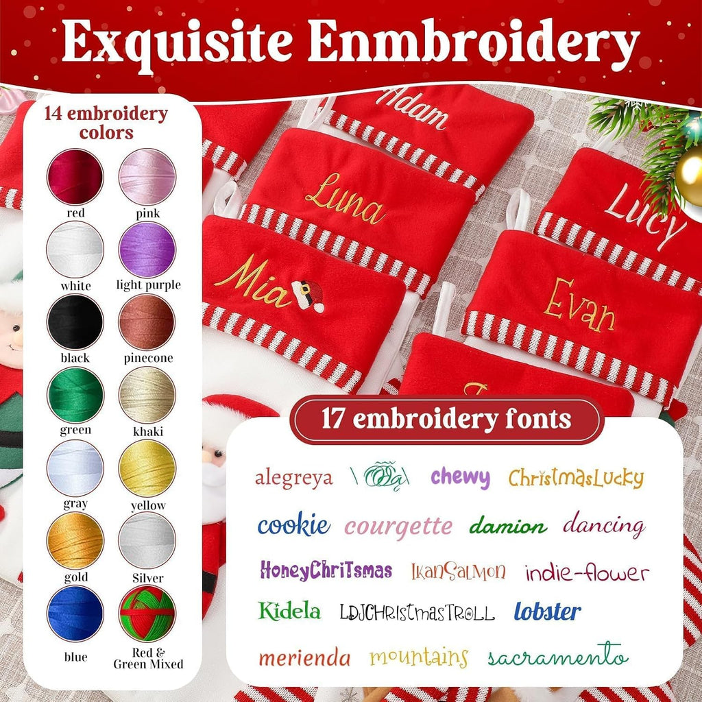 With Embroidered Name & Monogram, 3D Xmas Character Stocking 5 Pack 18" Large,Santa,Snowman & Reindeer Fireplace - Set of 5