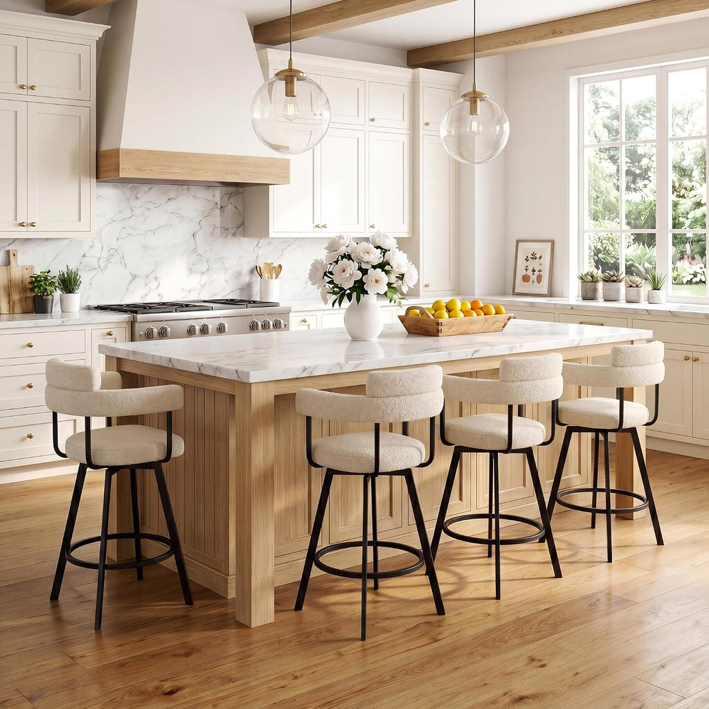 Swivel Bar Stools with Backs and Arms, Modern Bar Stools Set of 2 Island, 26" Upholstered Linen Counter Height Bar
