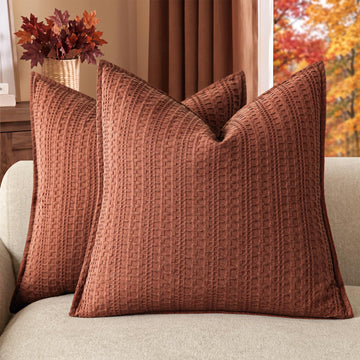 Set of 2 Decorative Cotton Waffle Weave Throw Pillow Cover Euro Shams Cushion Covers Accent European Pillowcase For