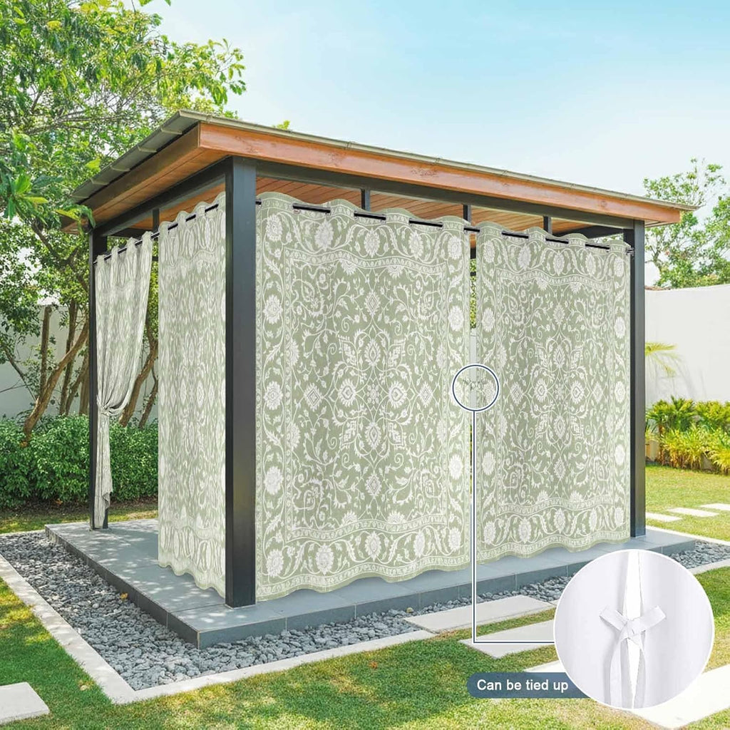 Outdoor Curtains 108 Inch Length, Sage Green Paisley Boho Waterproof Porch Curtain, 54" x 108" Abstract Art Floral
