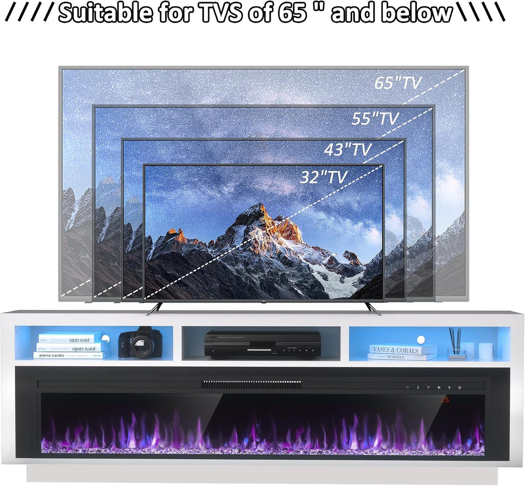 58" Fireplace TV Stand for TVs Up to 65" with 52" Electric Fireplace, TV Console for The Living Room, LED Light
