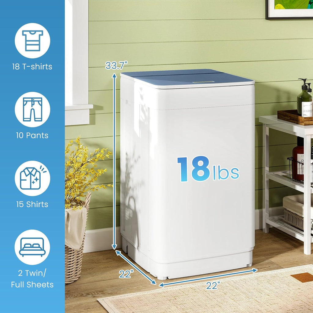 Portable Washing Machine, 2.0 cu.ft Capacity Fully Automatic Washer with Drain Pump, 7 Programs, 4 Water Levels