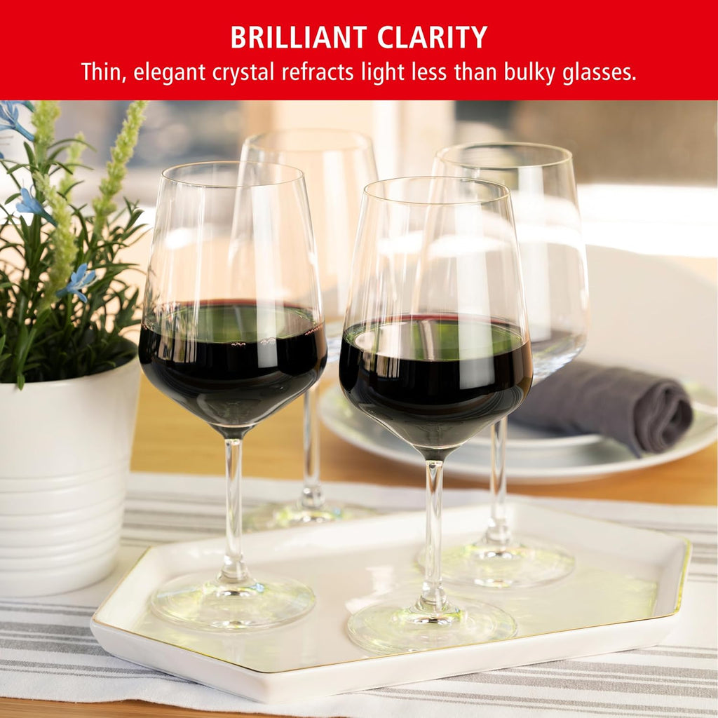 Style Red Wine Glasses Set of 4 - Elegant Stemmed Crystal Wine Glassware for Cabernet, Merlot & Pinot Noir