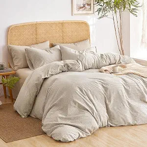 Striped Cotton Duvet Cover Set, Tan, Queen