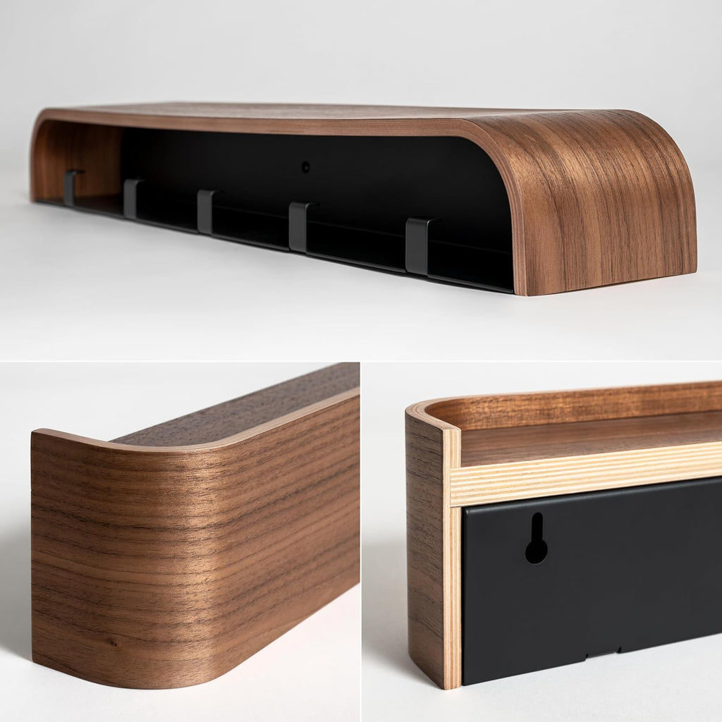 Wall-Mounted Coat Rack 'Toke' - Modern Design Coat Rack with Hidden Wall Hooks - Solid Wood Veneer Panel Coat Hanger