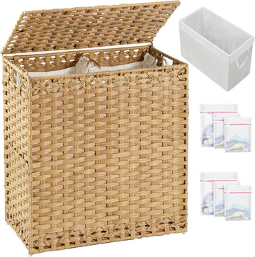 Laundry Hamper with Lid Wicker Laundry Basket 112L, Natural | Large Family Clothes Sorter Trunk with Lid, 3