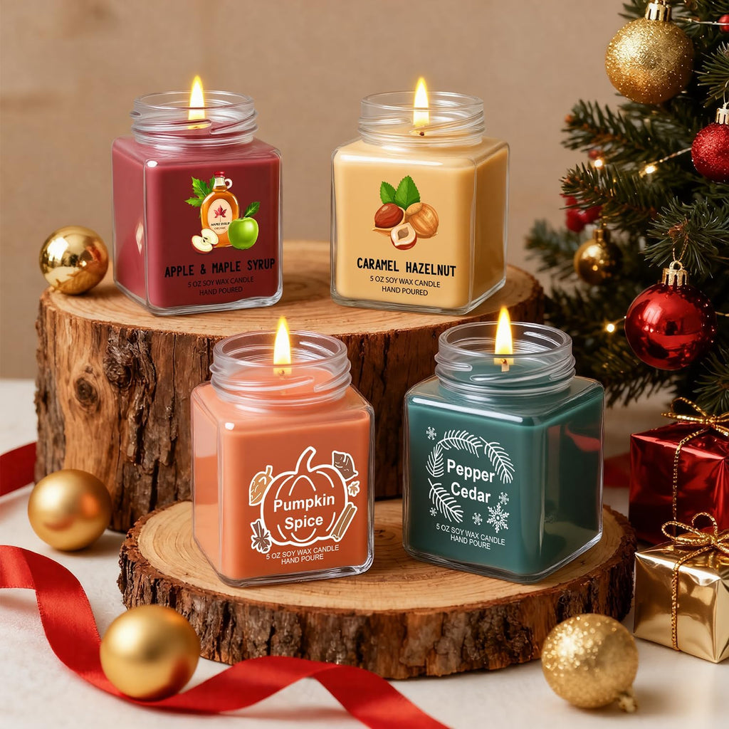 Scented Candles 4 Pack Soy Candles Set for Women Gift | Holiday Gift Decor, Holiday Candle Home Decor - Pumpkin - Set of 4