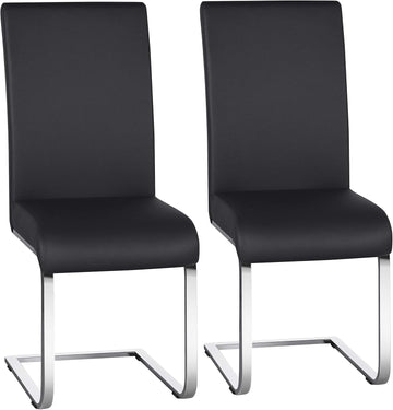 Dining Chairs Set of 2 Modern Faux Leather Upholstered Dining Room Chairs with High Back and Metal Chrome Legs for Kitchen/Living Room/Restaurant, Black